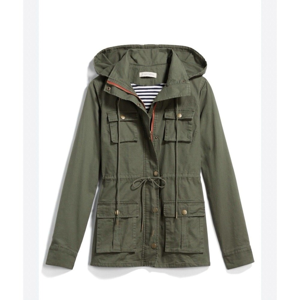 Market & Spruce Jacket Small Army Green Cargo Utility Hooded Full Zip Womens EUC